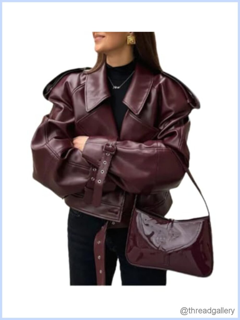 PU Leather Motorcycle Jacket Retro Collar Long Sleeve Coat Oversized Punk